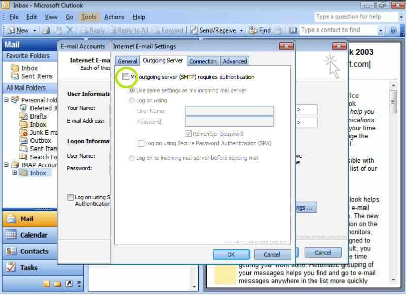 Outlook 2003 не отправляет письма